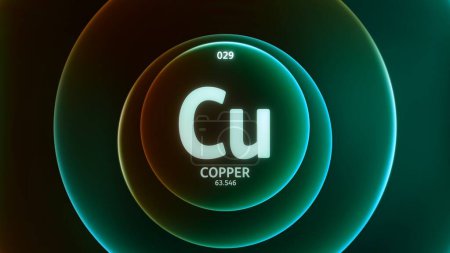 Photo for Copper as Element 3 of the Periodic Table. Concept illustration on abstract red green gradient rings seamless loop background. Title design for science content and infographic showcase display. - Royalty Free Image