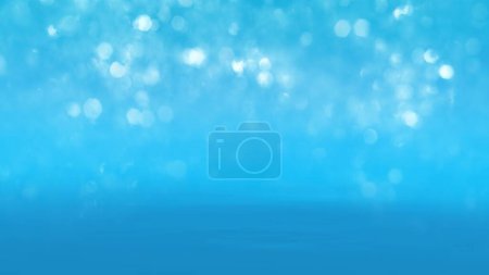 Téléchargez les photos : Abstract blue and white water bokeh glitter ocean background. Concept 3D illustration beauty care and cleaning product packshot. Showcase template backdrop for hydrogen and refreshing nature cosmetics - en image libre de droit