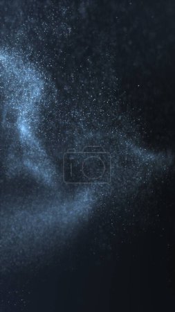 Photo for Abstract ambient swirling luminous silver particles flyer background. Vertical concept 3D illustration wallpaper backdrop. Magic psychedelic shimmering sparkle dust showcase and copy space backplate - Royalty Free Image