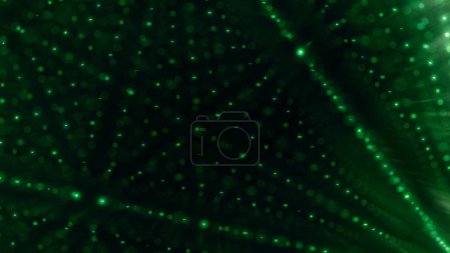 Photo for Green abstract glowing digital dot array pattern in elegant dark space. 3D illustration of glowing decorative data point particle mesh. Futuristic technology background for storage network security. - Royalty Free Image