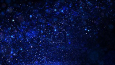 Foto de Fiestas navideñas festivas y estacionales de invierno y Año Nuevo estrellas de fondo de partículas. Ilustración azul 3D GUI placa posterior de papel pintado digital. Girando bajo el agua movimiento, glamoroso elegante brillante nieve. - Imagen libre de derechos