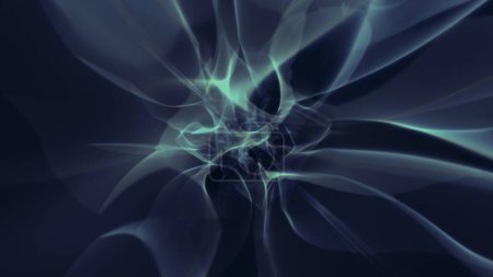 Téléchargez les photos : Abstrait champ de force d'énergie de nébuleuse plasma vert tournant sur fond bleu. Concept art génératif Illustration 3D de l'évolution psychédélique gradient arrondi graphique plaque arrière copier l'espace élément design - en image libre de droit