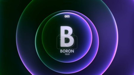 Photo for Boron as Element 5 of the Periodic Table. Concept illustration on abstract green purple gradient rings seamless loop background. Title design for science content and infographic showcase display. - Royalty Free Image