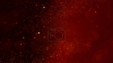 Téléchargez les photos : Golden red magie abstraite scintillante étoiles particules lumières fond d'écran. Luxe horizontal et glamour haute précision illustration 3D toile de fond. Lumineux soft focus festive ambre étincelles superposition. - en image libre de droit