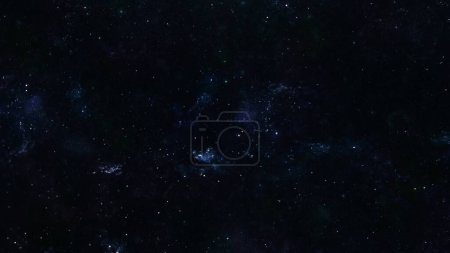 Foto de Starry night sky as a background. Dark interstellar space with evenly distributed shiny nebulae full frame 8k backdrop plate. Artistic fictional 3D Illustration sci-fi and product showcase plate shot. - Imagen libre de derechos