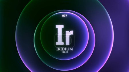 Photo for Iridium as Element 77 of the Periodic Table. Concept illustration on abstract green purple gradient rings seamless loop background. Title design for science content and infographic showcase display. - Royalty Free Image