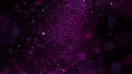 Téléchargez les photos : Abstrait ambiant tourbillonnant lumineux violet particules flyer fond. Concept relaxant illustration 3D fond d'écran. Vitrine de poussière scintillante psychédélique magique scintillante et plaque arrière d'espace de copie - en image libre de droit