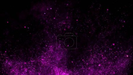 Abstrakter Schwarm lila flüssiger Schwimmsternpartikel. Elegante festliche kosmische Lichter 3D-Illustration Hintergrund. Vertikale magische Feiertage Hintergrund und funkelnden Feenstaub Zeitlupe Tapete.