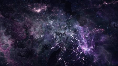 Foto de Cluster estelar de galaxias distantes en el espacio profundo alienígena. Concepto de ciencia ficción 3d ilustración de misterio nebulosa de gas interestelar y cuerpos celestes brillantes magia etérea. Astronomía y cosmos de gran alcance. - Imagen libre de derechos
