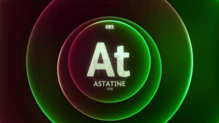 Photo for Astatine as Element 85 of the Periodic Table. Concept illustration on abstract green red gradient rings seamless loop background. Title design for science content and infographic showcase display. - Royalty Free Image