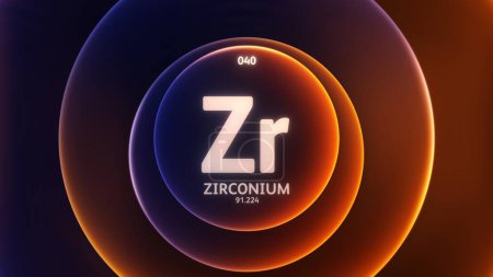 Photo for Zirconium as Element 40 of the Periodic Table. Concept illustration on abstract blue orange gradient rings seamless loop background. Title design for science content and infographic showcase display. - Royalty Free Image