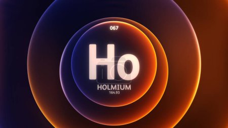 Photo for Holmium as Element 67 of the Periodic Table. Concept illustration on abstract blue orange gradient rings seamless loop background. Title design for science content and infographic showcase display. - Royalty Free Image