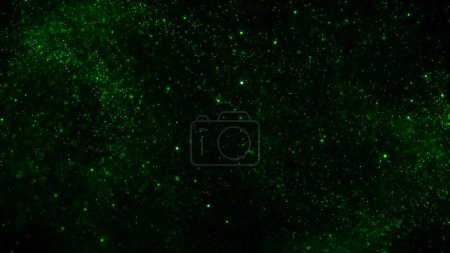 Téléchargez les photos : Abstrait fond de flyer ambiant de particules vertes lumineuses tourbillonnantes. Concept relaxant illustration 3D fond d'écran. Vitrine de poussière scintillante psychédélique magique scintillante et plaque arrière d'espace de copie - en image libre de droit