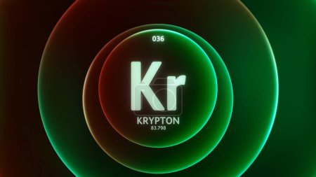 Téléchargez les photos : Krypton comme élément 36 du tableau périodique. Illustration conceptuelle sur fond de boucle sans couture anneaux gradient rouge vert abstrait. Conception de titres pour le contenu scientifique et l'affichage de vitrine infographique. - en image libre de droit