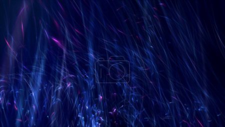 Téléchargez les photos : Un essaim violet bleu de rayures lumineuses de particules montantes. Cyberespace surréaliste et concept énergétique de l'intelligence artificielle et de la texture dynamique de la science du plasma. Illustration 3D fond d'écran. - en image libre de droit