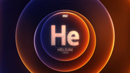 Photo for Helium as Element 2 of the Periodic Table. Concept illustration on abstract orange purple gradient rings seamless loop background. Title design for science content and infographic showcase display. - Royalty Free Image