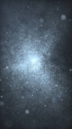 Téléchargez les photos : Un essaim abstrait de particules d'étoiles de flottabilité liquide argentées. Élégantes lumières cosmiques festives fond d'illustration 3D. Vertical magie vacances toile de fond et scintillement poussière de fée ralenti fond d'écran. - en image libre de droit
