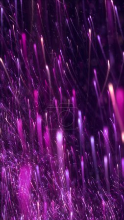 Foto de Enjambre rosa púrpura de rayas de luz de partículas brillantes ascendentes. Escaparate de productos de lujo brillante festivo. Ambiente suave y elegante y fondo de celebración. Fondo de pantalla de banner de ilustración 3D vertical. - Imagen libre de derechos