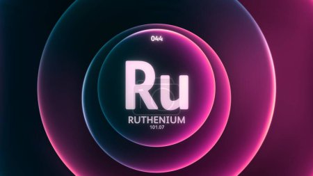 Photo for Ruthenium as Element 44 of the Periodic Table. Concept illustration on abstract purple blue gradient rings seamless loop background. Title design for science content and infographic showcase display. - Royalty Free Image