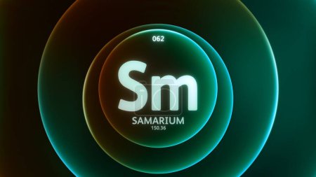 Photo for Samarium as Element 62 of the Periodic Table. Concept illustration on abstract green orange gradient rings seamless loop background. Title design for science content and infographic showcase display. - Royalty Free Image