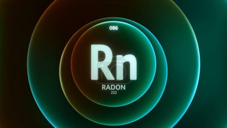 Photo for Radon as Element 86 of the Periodic Table. Concept illustration on abstract green orange gradient rings seamless loop background. Title design for science content and infographic showcase display. - Royalty Free Image