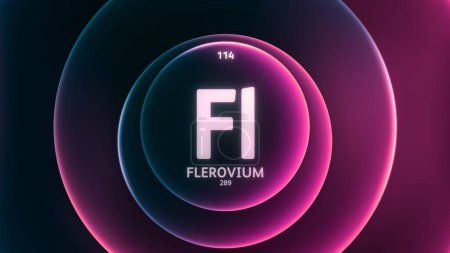 Photo for Flerovium as Element 114 of the Periodic Table. Concept illustration on abstract purple blue gradient rings seamless loop background. Title design for science content and infographic showcase display. - Royalty Free Image