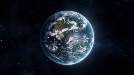 Téléchargez les photos : La Terre dans l'espace. Papier peint planète bleue avec Amérique du Nord et du Sud. Illustration 3D de Globe sur fond de champ étoilé avec ciel étoilé dans l'espace interstellaire. Éléments de cette image fournis par la NASA. - en image libre de droit