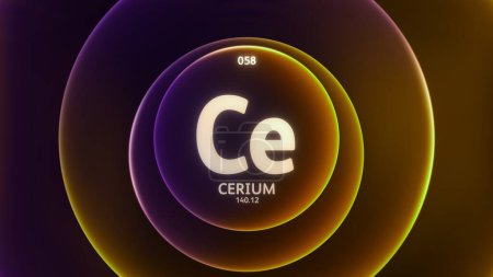 Photo for Cerium as Element 58 of the Periodic Table. Concept illustration on abstract orange purple gradient rings seamless loop background. Title design for science content and infographic showcase display. - Royalty Free Image