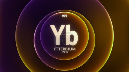 Photo for Ytterbium as Element 70 of the Periodic Table. Concept illustration on abstract orange purple gradient rings seamless loop background. Title design for science content and infographic showcase display. - Royalty Free Image