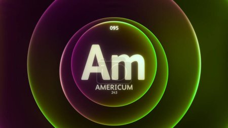 Photo for Americium as Element 95 of the Periodic Table. Concept illustration on abstract green purple gradient rings seamless loop background. Title design for science content and infographic showcase display. - Royalty Free Image