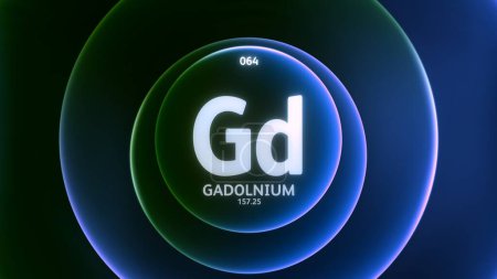 Photo for Gadolinium as Element 64 of the Periodic Table. Concept illustration on abstract green blue gradient rings seamless loop background. Title design for science content and infographic showcase display. - Royalty Free Image