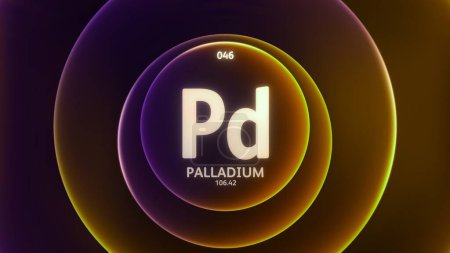 Photo for Palladium as Element 46 of the Periodic Table. Concept illustration on abstract orange purple gradient rings seamless loop background. Title design for science content and infographic showcase display. - Royalty Free Image