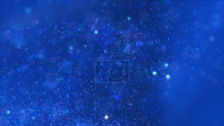Téléchargez les photos : Un essaim abstrait de particules d'étoiles de flottabilité liquide bleues. Élégantes lumières cosmiques festives fond d'illustration 3D. Horizontal vacances magiques toile de fond et scintillement poussière de fée ralenti fond d'écran. - en image libre de droit