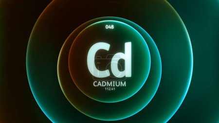 Photo for Cadmium as Element 48 of the Periodic Table. Concept illustration on abstract green orange gradient rings seamless loop background. Title design for science content and infographic showcase display. - Royalty Free Image