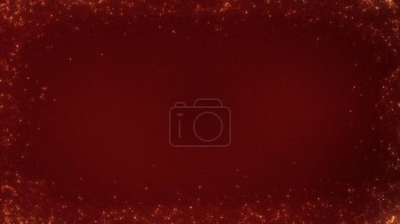 Foto de Tarjeta de felicitación de fondo de banner de partículas de oro rojo abstracto festivo con espacio para copiar. Concepto Ilustración 3D para la celebración de Navidad de lujo y la elegante ceremonia religiosa Feliz Año Nuevo. - Imagen libre de derechos