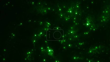 Photo for Green illuminated glowing algae particle energy banner background. Abstract 3D illustration concept of macroscopic e-fuels and microbiotic biofuel research. - Royalty Free Image