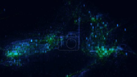 Photo for Abstract blue green error code glitch background. Technology and communications HUD copy space backdrop. 3D illustration with information noise of cyberspace network security software hack. - Royalty Free Image