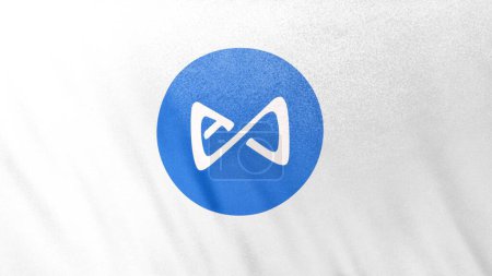 Foto de Logo del icono Axie Infinity AXS Coin en el fondo del banner de bandera blanca. Concepto Ilustración 3D para criptomoneda y fintech utilizando tecnología blockchain. Operaciones seguras en bolsa Mercado de valores DeFi. - Imagen libre de derechos