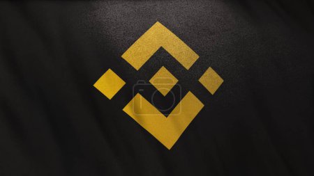 BNB Binance Coin icon logo on black flag banner background. Concept 3D illustration for cryptocurrency and fintech using blockchain technology to secure transactions in stock exchange DeFi market.