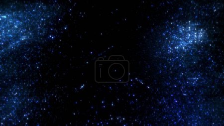 Foto de Azul binario abstracto iluminado que brilla uno y cero iconos en el espacio virtual. Ilustración 3D conceptual fondo de banner infinito para la ciencia, tecnología blockchain criptomoneda escaparate - Imagen libre de derechos
