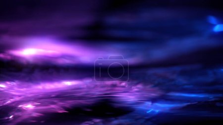 Foto de Fondo abstracto futurista de la bandera de la onda de plasma. Espacio de copia de ciencia y tecnología azul púrpura y telón de fondo del elemento de escaparate. Ilustración 3D de la forma fundida fluida de la superficie líquida del agua brillante. - Imagen libre de derechos