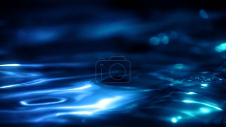 Téléchargez les photos : Elégant fond de surface d'eau bleue. Illustration graphique abstraite en arrière-plan 3D de la flottaison ou de l'huile lubrifiante calme comme vitrine de produits esthétiques et espace de copie de page d'atterrissage artistique. - en image libre de droit