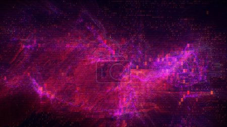 Foto de Código digital abstracto rojo y púrpura. Concepto de fondo de ilustración 3D como superposición de videojuegos de inteligencia artificial con código hexadecimal de seguridad cibernética de red para landing page y escaparate de banners - Imagen libre de derechos