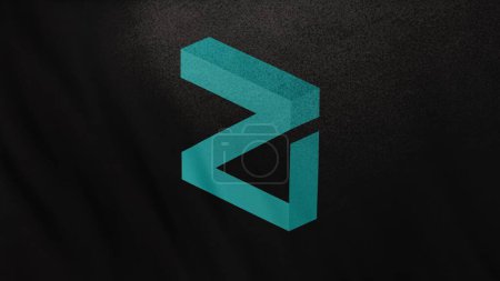 Téléchargez les photos : Zilliqa ZIL Icône de pièce logo sur fond de bannière drapeau noir. Concept Illustration 3D pour crypto-monnaie et fintech utilisant la technologie blockchain pour sécuriser les transactions en bourse DeFi marché - en image libre de droit