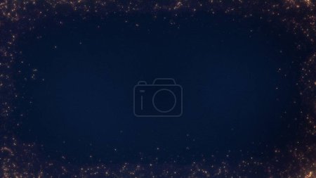 Photo for Festive abstract blue and gold particle banner background greeting card with copy space. Concept 3D illustration. Luxury Christmas celebration and elegant religious Happy New Year holiday ceremony. - Royalty Free Image