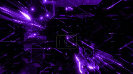Photo for Futuristic abstract purple digital cyber space tunnel network architecture as big data simulation. Artificial intelligence and cryptocurrency blockchain concept showcase 3D illustration background. - Royalty Free Image