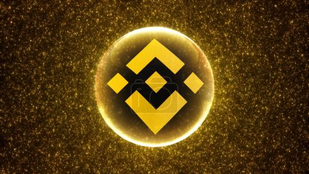 Photo for BNB Binance Coin abstract futuristic digital cryptocurrency background and blockchain information technology concept. 3d illustration of luminous binary code particles for trade business and fintech. - Royalty Free Image