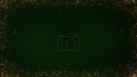 Photo for Festive abstract green gold particle banner background greeting card with copy space. Concept 3D illustration. Luxury Christmas celebration and traditional religious Happy New Year holiday ceremony. - Royalty Free Image
