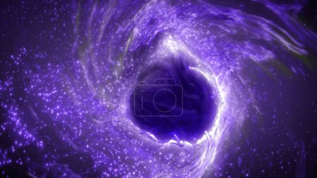 Photo for Abstract purple white cosmic illuminated particles orbiting a mesmerizing swirl vortex. 3D illustration concept template background for meditation, religious and ethereal events, and celebration. - Royalty Free Image