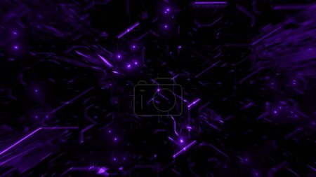 Foto de Arquitectura de red de túnel cibernético digital púrpura abstracta futurista como simulación de big data. Inteligencia artificial y criptomoneda blockchain concepto escaparate fondo ilustración 3D. - Imagen libre de derechos